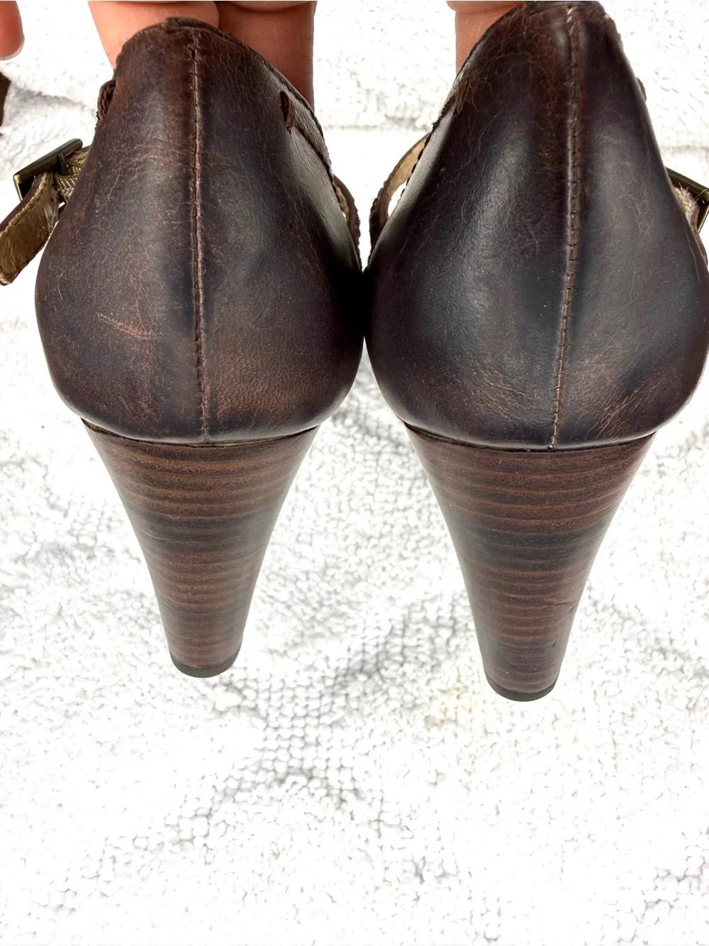 Frye Miranda Mary Jane Pumps Brown Leather Block Heels Womens 6.5 M